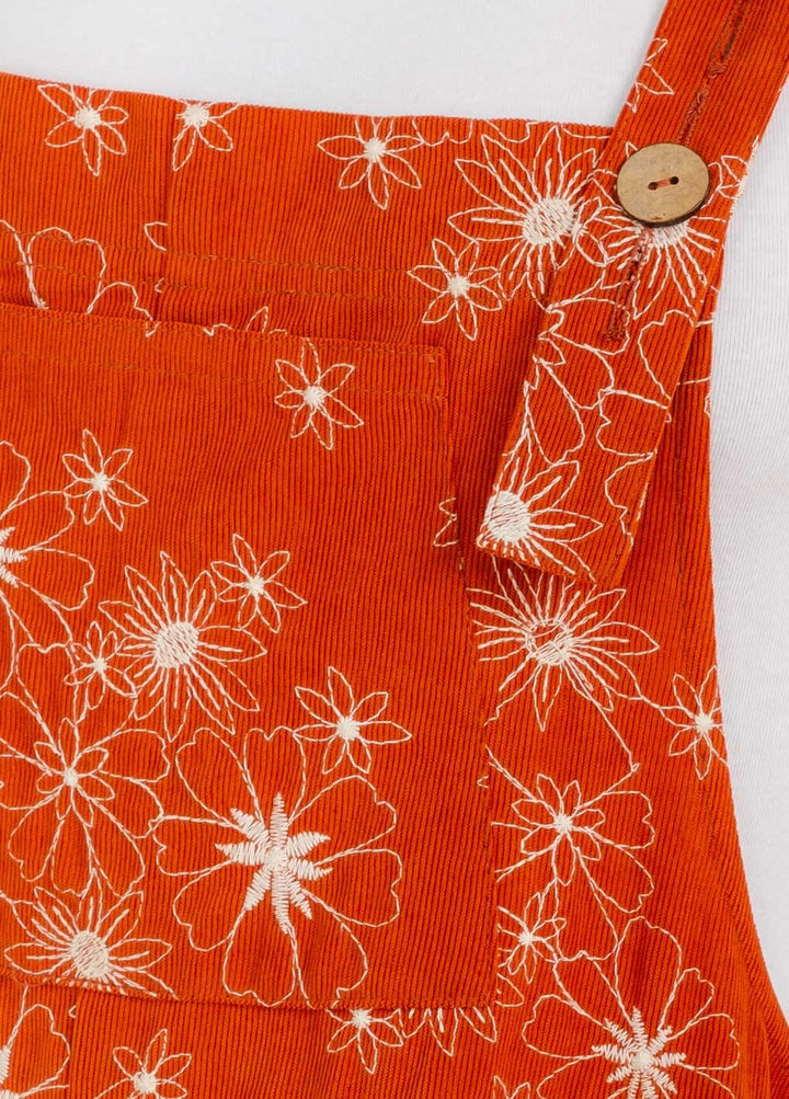 WOMEN'S SLEEVELESS CORDUROY FRONT POCKETS WIDE LEG FLORAL OVERALL