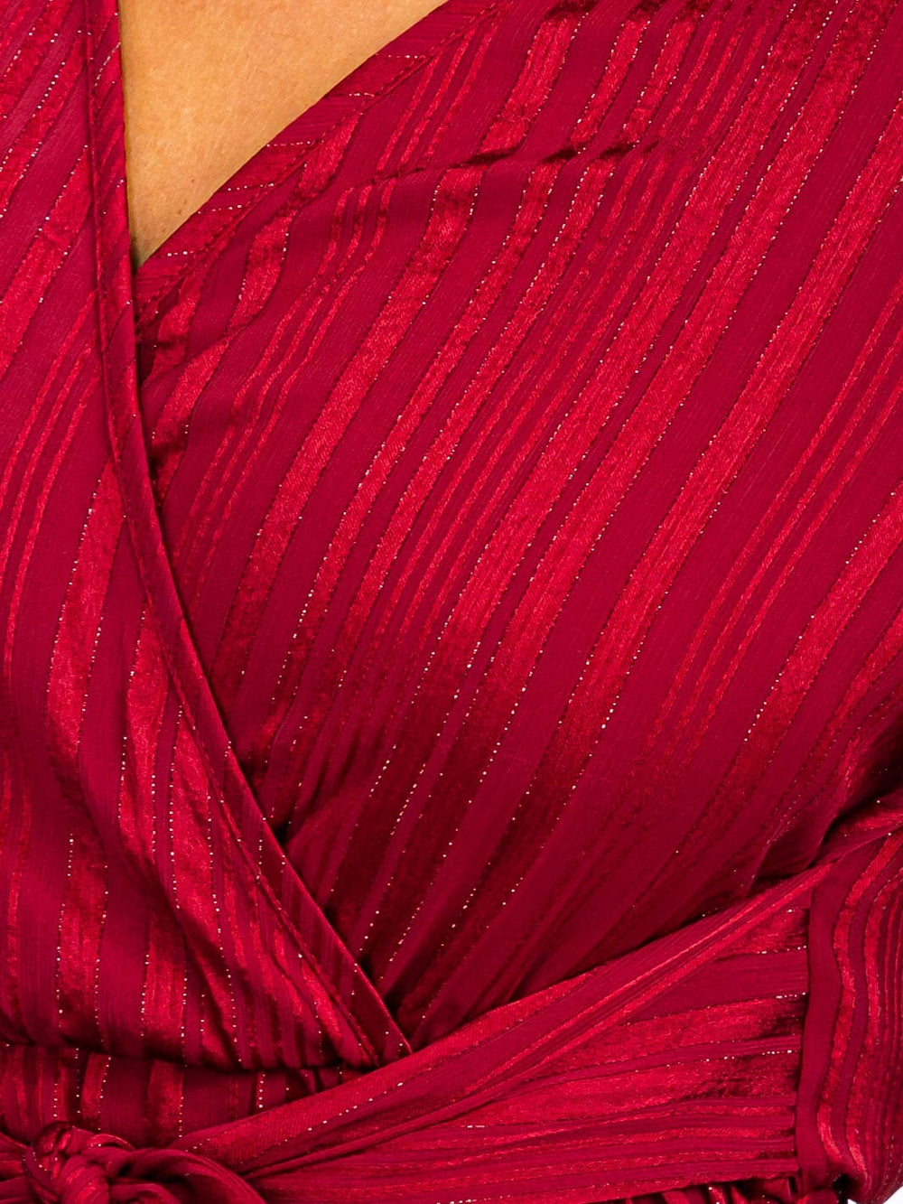 WOMEN'S LONG SLEEVE SURPLICE SELF TIE SHIMMER MAXI DRESS