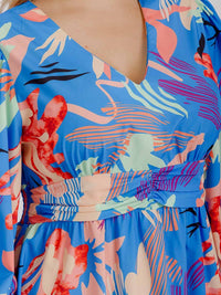PLUS SIZE LONG SLEEVE V-NECK FLORAL MAXI DRESS