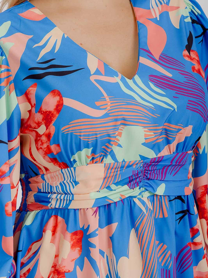 PLUS SIZE LONG SLEEVE V-NECK FLORAL MAXI DRESS