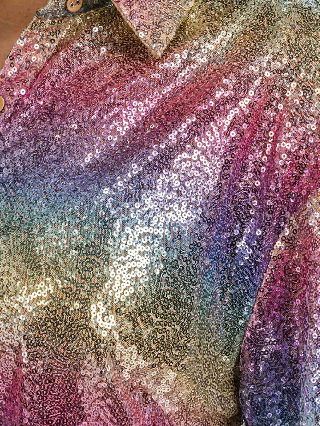 WOMEN'S LONG SLEEVE BLOUSE & BELL LEG PANTS SEQUINS COLORBLOCK 2PC. SET