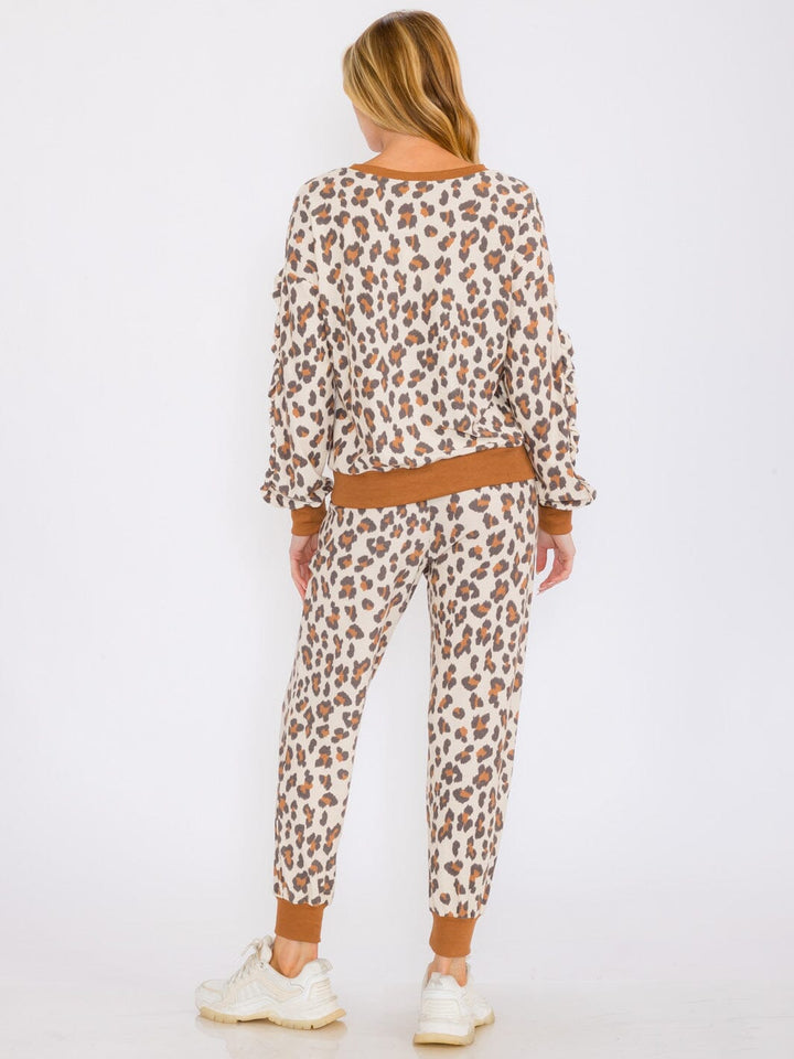 WOMEN'S ELASTIC WAIST FRONT POCKETS ANIMAL PRINT JOGGER PANTS