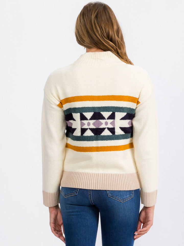 WOMEN'S LONG SLEEVE ZIP UP MULTI PRINT SWEATER CARDIGAN