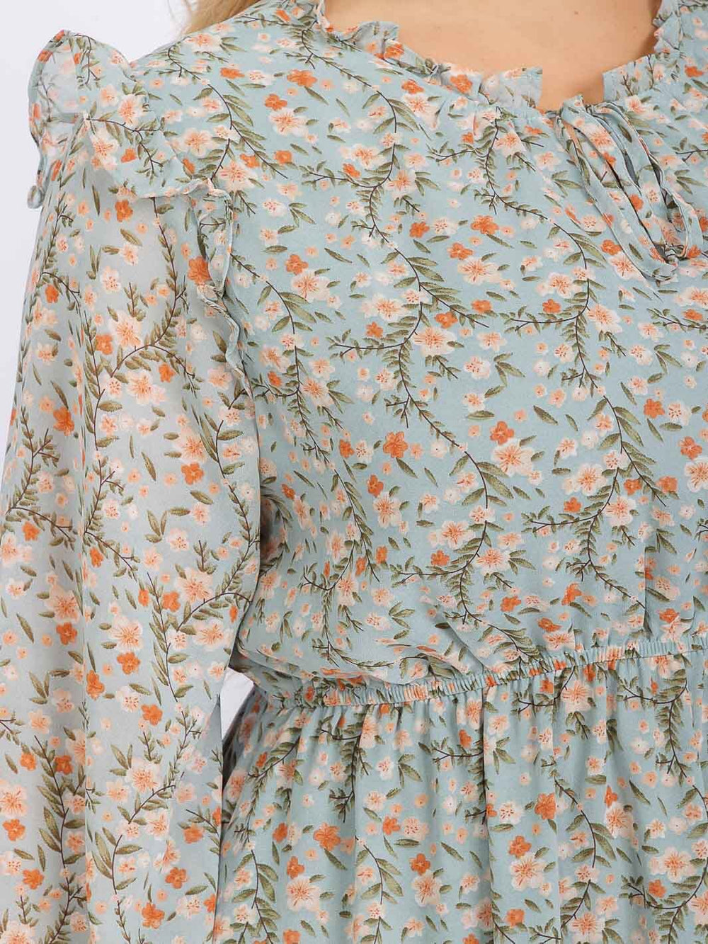 PLUS SIZE LONG SLEEVE FLORAL PRINT TIERED MAXI DRESS