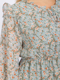 PLUS SIZE LONG SLEEVE FLORAL PRINT TIERED MAXI DRESS