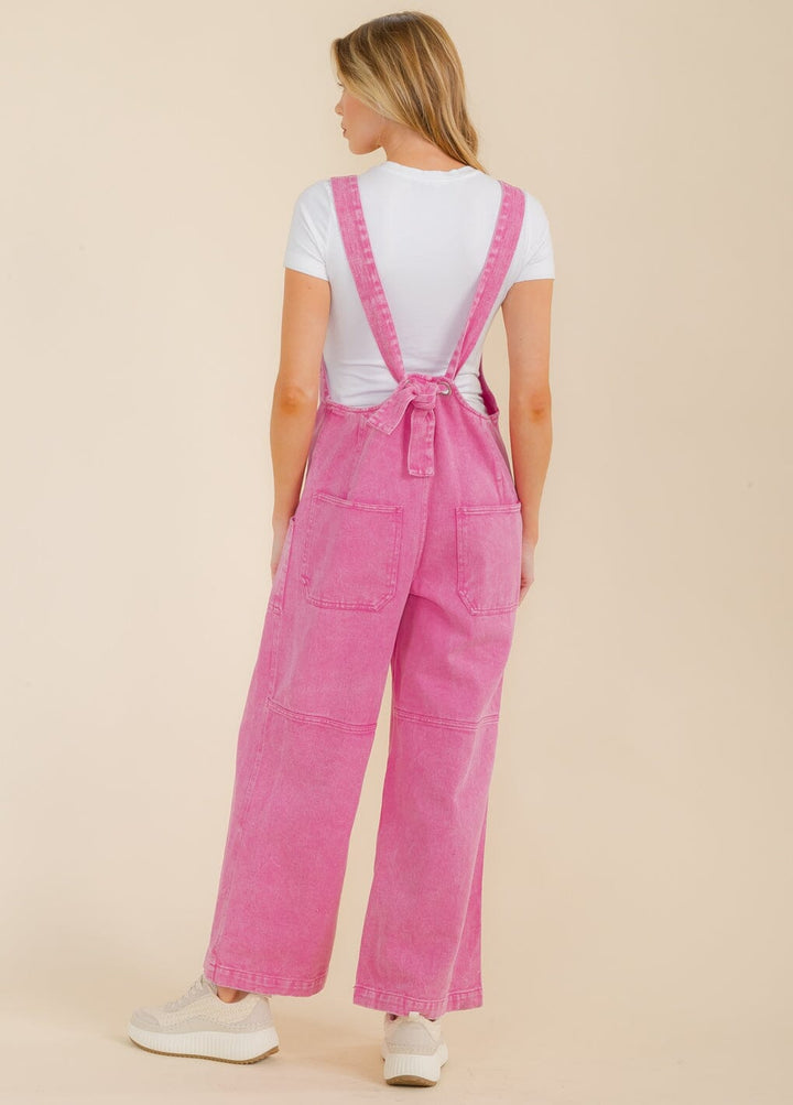 WOMEN'S SLEEVELESS POCKETS BUTTON UP WIDE LEG DENIM JUMPSUIT