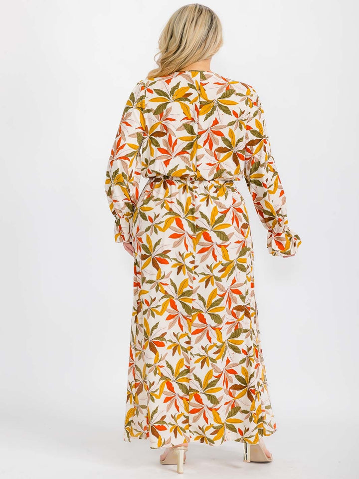 PLUS LONG SHORT SLEEVE V-NECK FLORAL MAXI DRESS