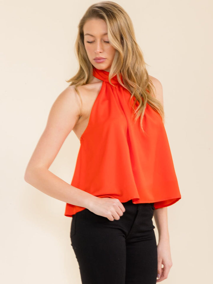 WOMEN'S SLEEVELESS HALTER NECK OPEN BACK TOP