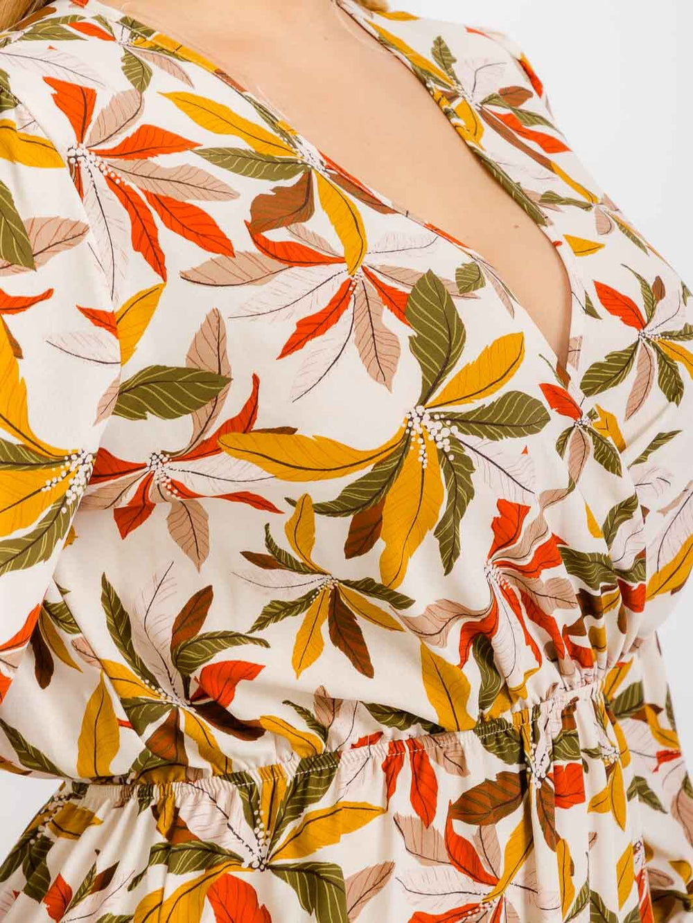 PLUS LONG SHORT SLEEVE V-NECK FLORAL MAXI DRESS