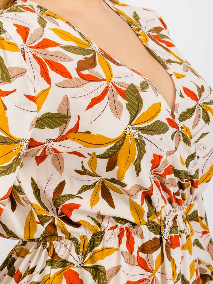 PLUS LONG SHORT SLEEVE V-NECK FLORAL MAXI DRESS