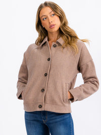 WOMEN'S LONG SLEEVE BUTTON CLOSURE FRONT POCKETS STRIPES JACKET