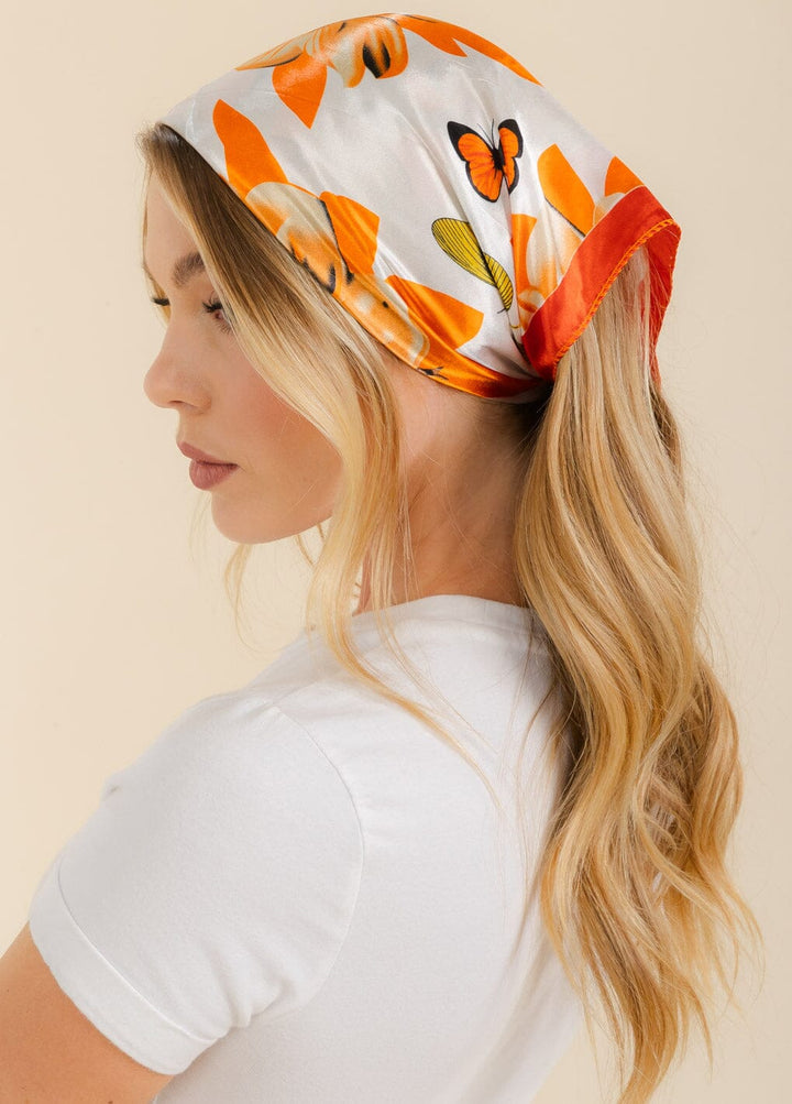 MULTIPLE USE COLORBLOCK SATIN BUTTERFLY PRINT SCARFS