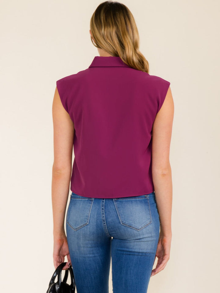 WOMEN'S SLEEVELESS BUTTON UP COLLAR TOP