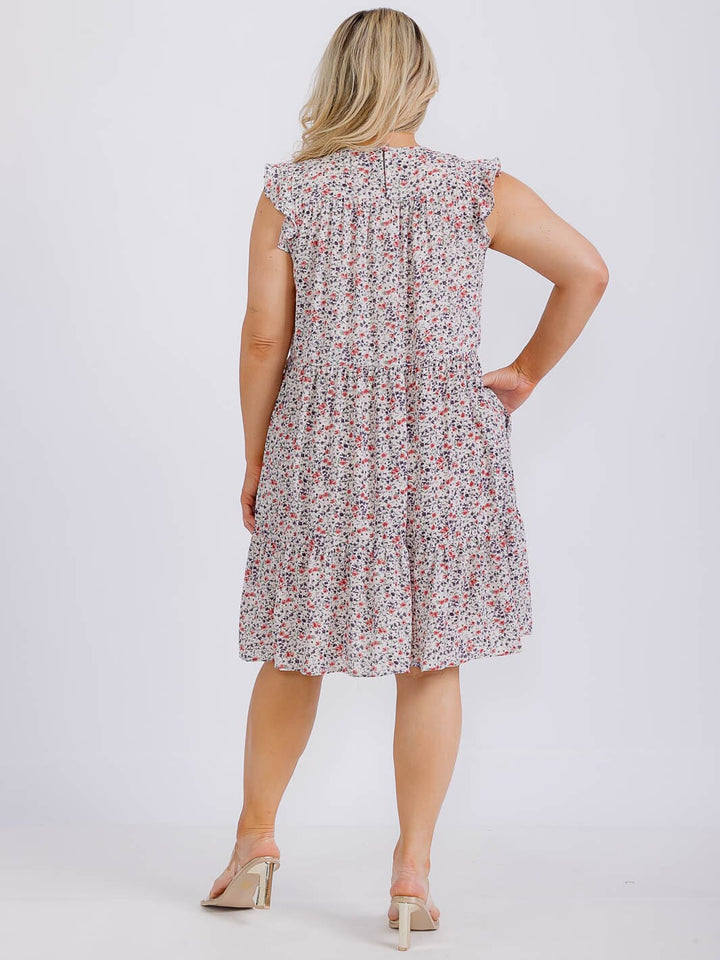 PLUS SIZE DITSY FLOWER PRINT FRONT POCKET MINI DRESS