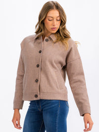 WOMEN'S LONG SLEEVE BUTTON CLOSURE FRONT POCKETS STRIPES JACKET