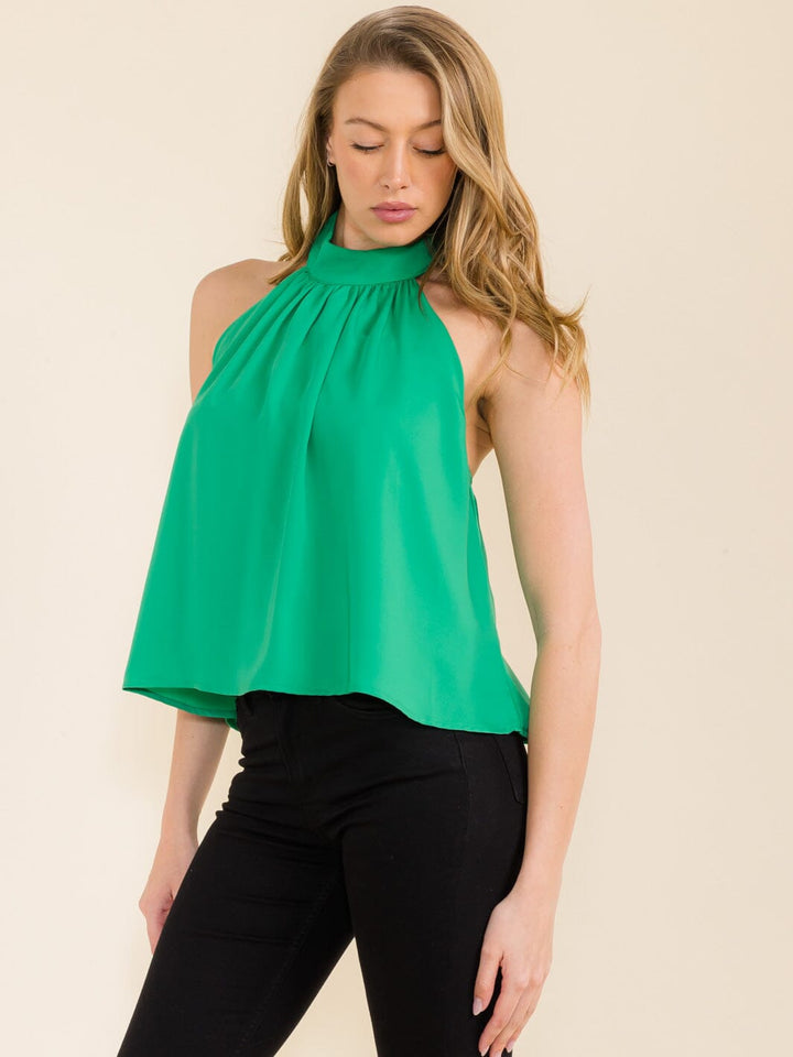 WOMEN'S SLEEVELESS HALTER NECK OPEN BACK TOP