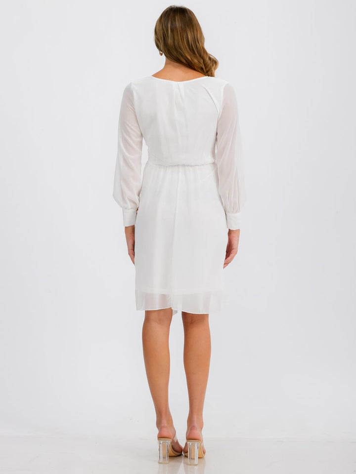 WOMEN'S LONG SLEEVE SURPLICE SELF TIE MINI DRESS