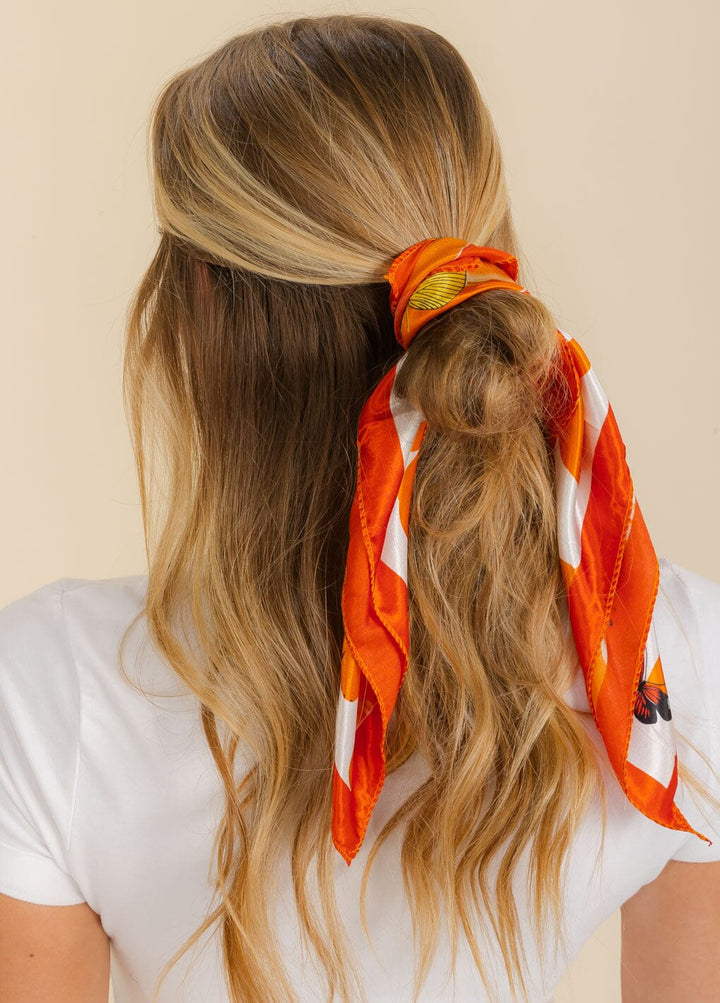 MULTIPLE USE COLORBLOCK SATIN BUTTERFLY PRINT SCARFS