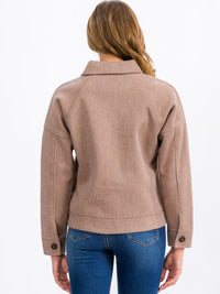 WOMEN'S LONG SLEEVE BUTTON CLOSURE FRONT POCKETS STRIPES JACKET