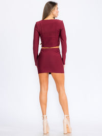 WOMEN'S LONG SLEEVE SQUARE NECK BANDAGE CROP TOP