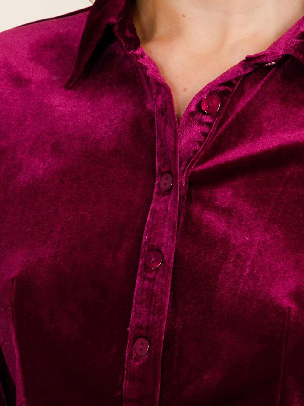 WOMEN'S LONG SLEEVE BUTTON UP VELVET CROP TOP