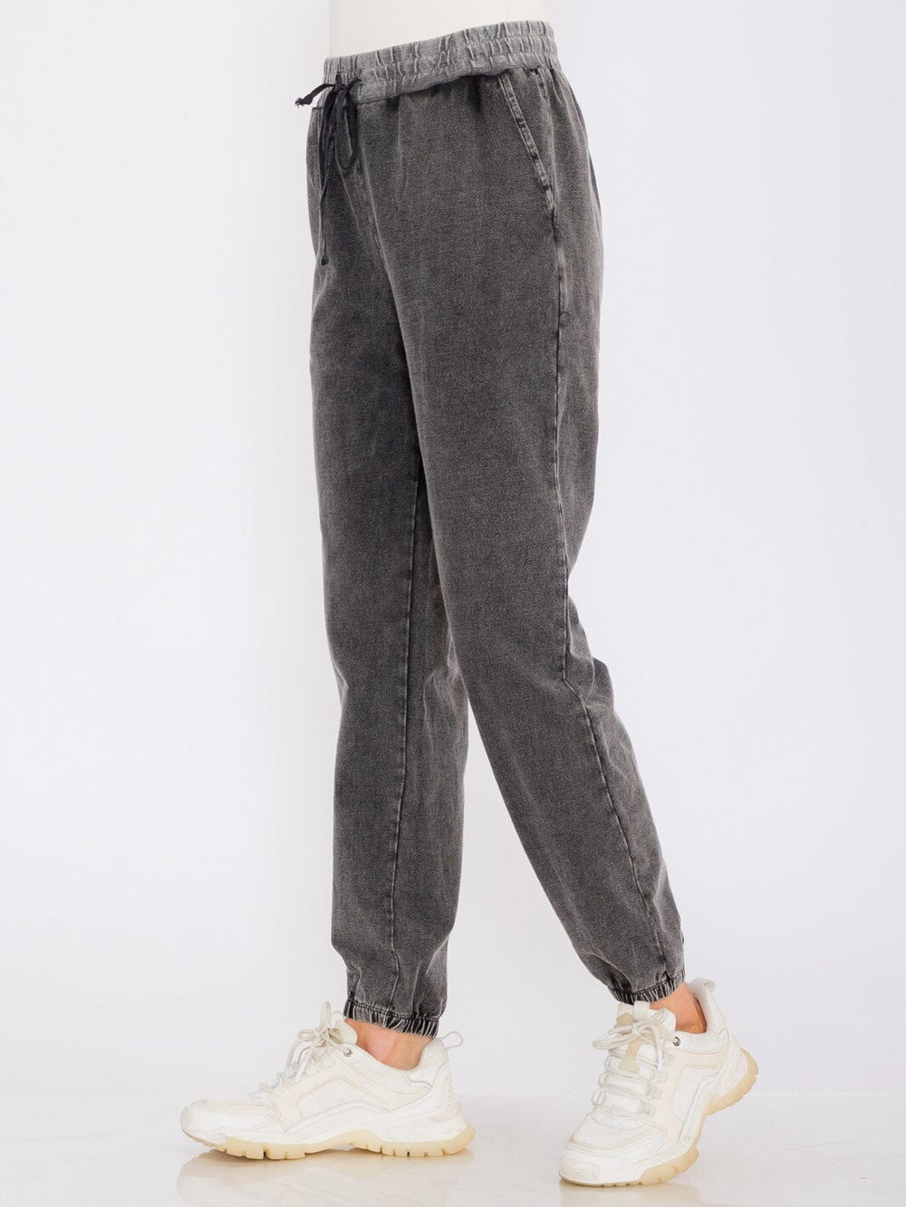 WOMEN'S ELASTIC WAIST FRONT POCKETS JOGGER PANTS