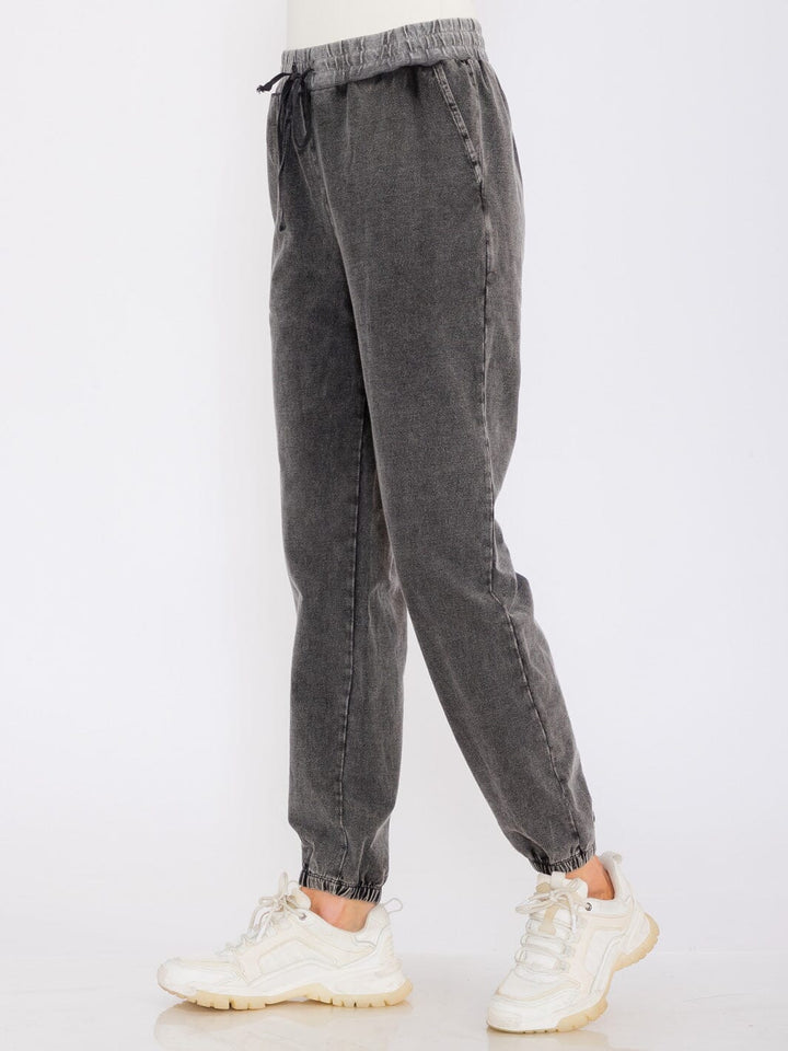 WOMEN'S ELASTIC WAIST FRONT POCKETS JOGGER PANTS