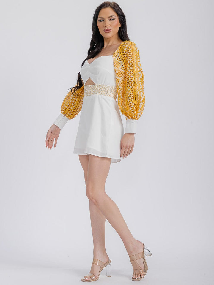 WOMEN'S LONG SLEEVE V-NECK CUT OUT EMBROIDERY EYELET ROMPER