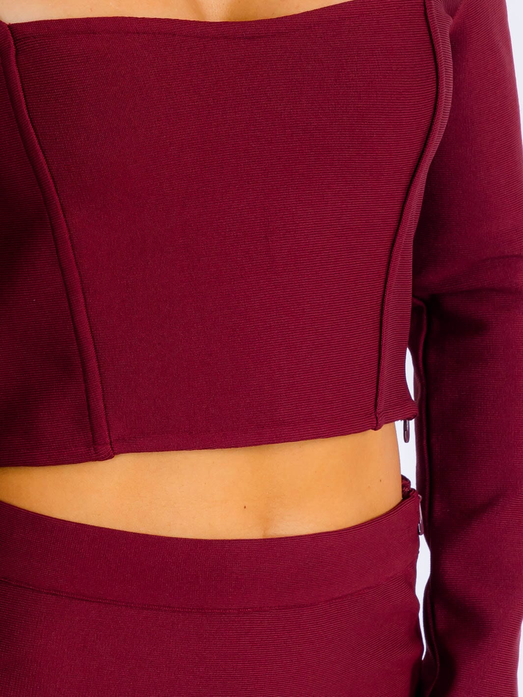 WOMEN'S LONG SLEEVE SQUARE NECK BANDAGE CROP TOP