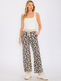 WOMEN'S ELASTIC WAIST FRONT POCKETS WIDE LEG ANIMAL PRINT PANTS