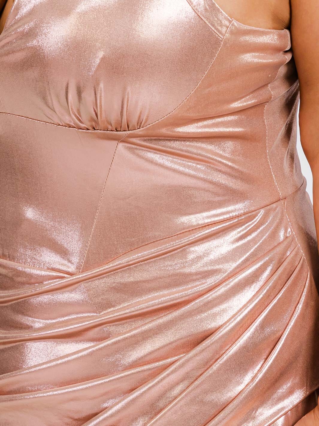 PLUS SIZE SLEEVELESS BODYCON V-NECK SURPLICE SHIMMER MIDI DRESS