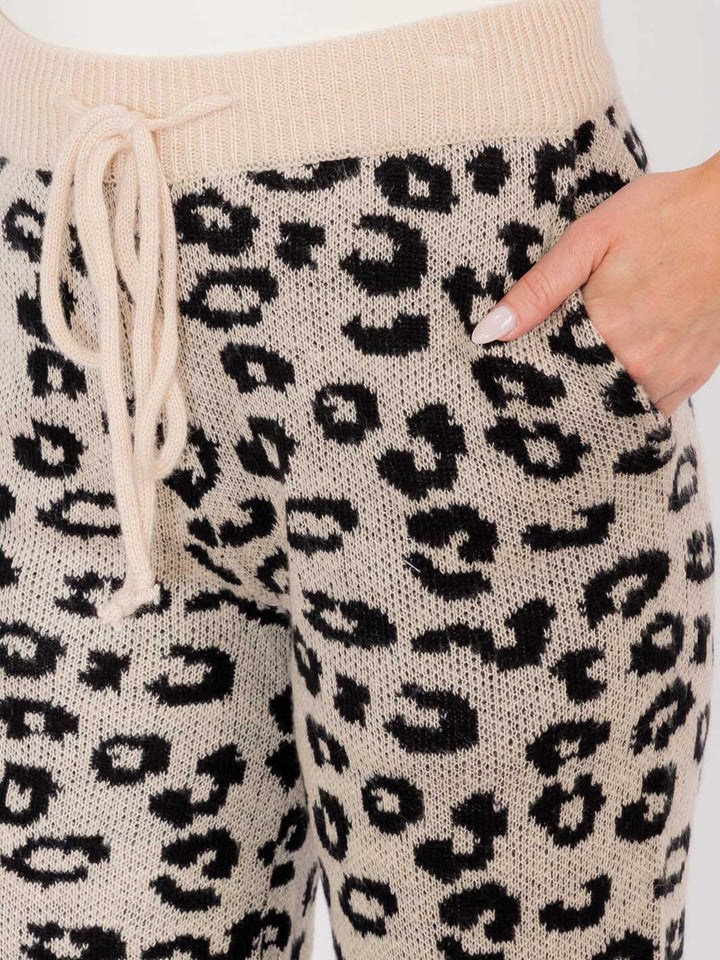 WOMEN'S ELASTIC WAIST FRONT POCKETS WIDE LEG ANIMAL PRINT PANTS