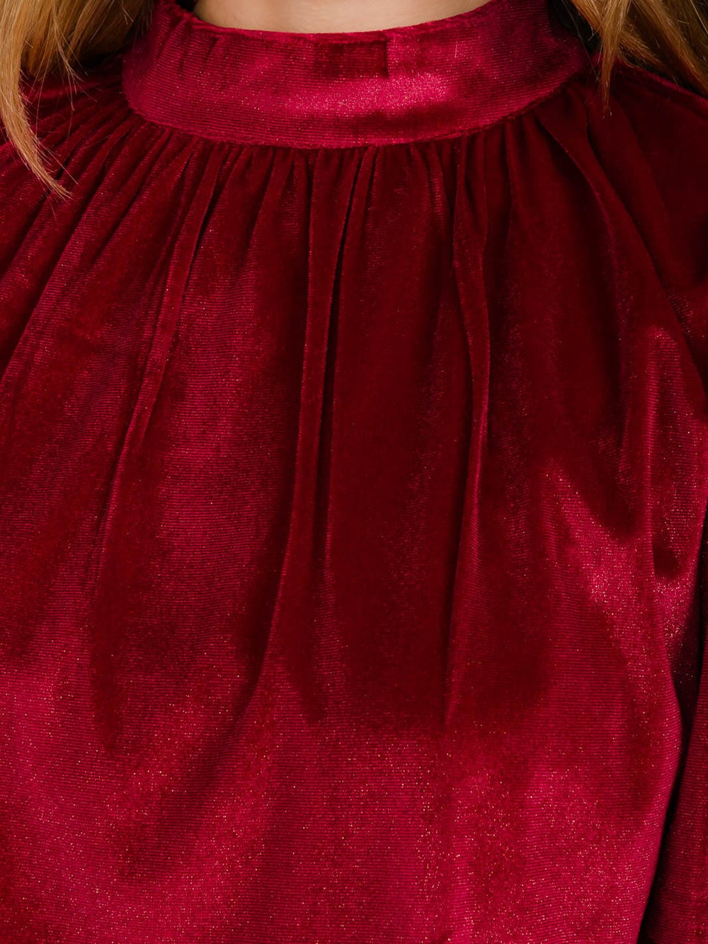 WOMEN'S SHORT SLEEVE MOCK NECK VELVET BLOUSE