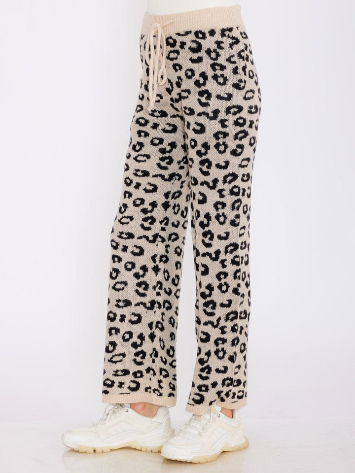WOMEN'S ELASTIC WAIST FRONT POCKETS WIDE LEG ANIMAL PRINT PANTS