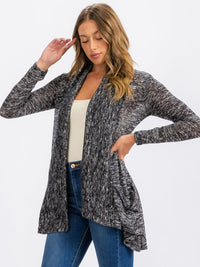 WOMEN'S LONG SLEEVE OPEN FRONT DETAILED POCKETS CARDIGAN