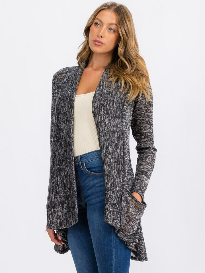 WOMEN'S LONG SLEEVE OPEN FRONT DETAILED POCKETS CARDIGAN