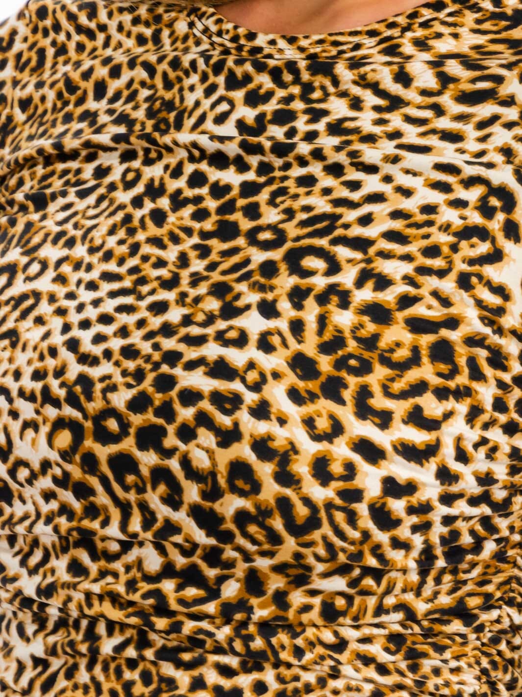WOMEN'S LONG SLEEVE RUCHED ANIMAL PRINT MINI DRESS