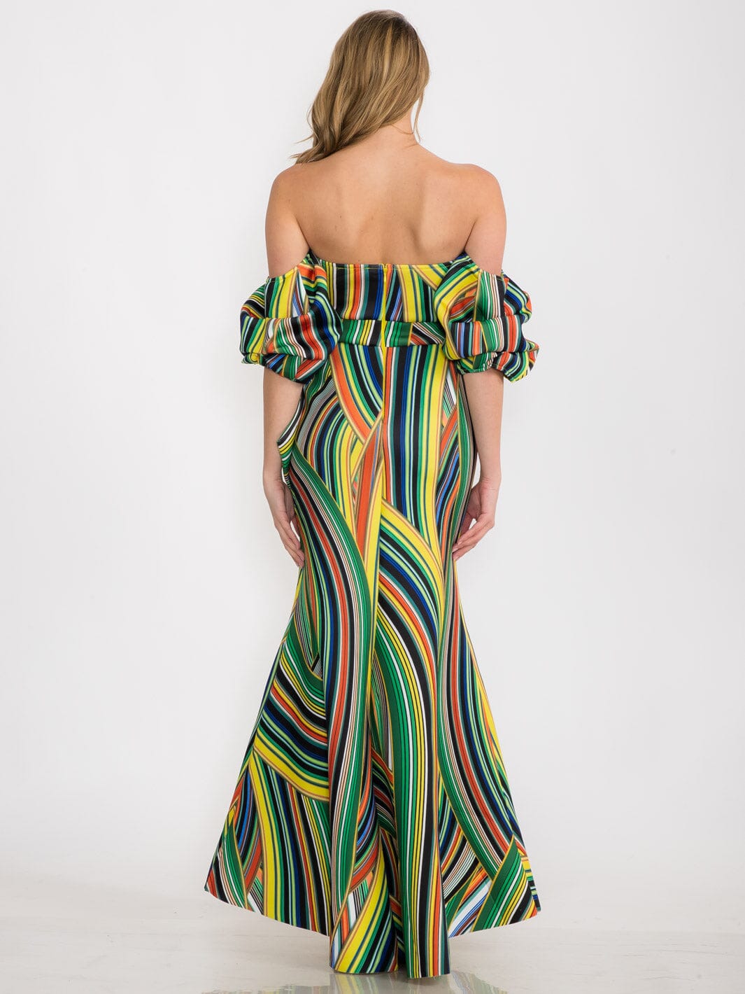 WOMEN'S COLD SHOULDER FRONT DETAILED MULTI COLORS MAXI GOWN DRESS
