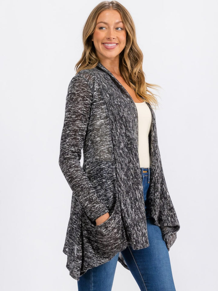 WOMEN'S LONG SLEEVE OPEN FRONT DETAILED POCKETS CARDIGAN