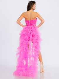 WOMEN'S SLEEVELESS SURPLICE TIERED RUFFLE HIGH-LOW MINI DRESS