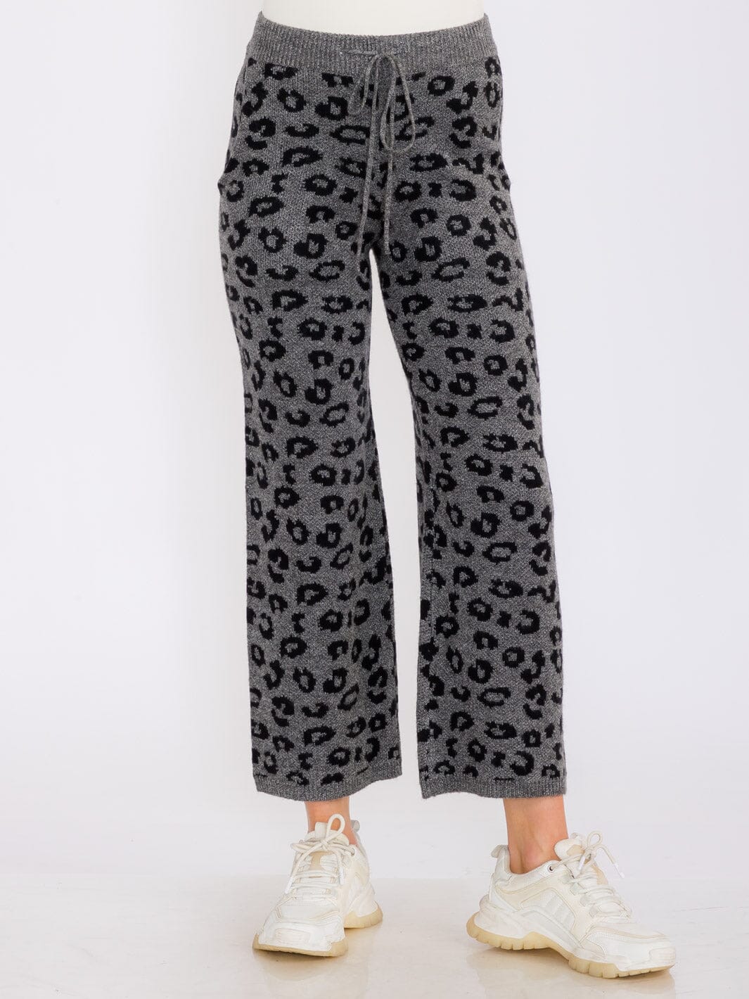 WOMEN'S ELASTIC WAIST FRONT POCKETS WIDE LEG ANIMAL PRINT PANTS