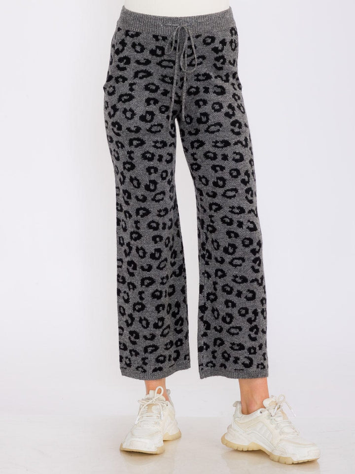 WOMEN'S ELASTIC WAIST FRONT POCKETS WIDE LEG ANIMAL PRINT PANTS