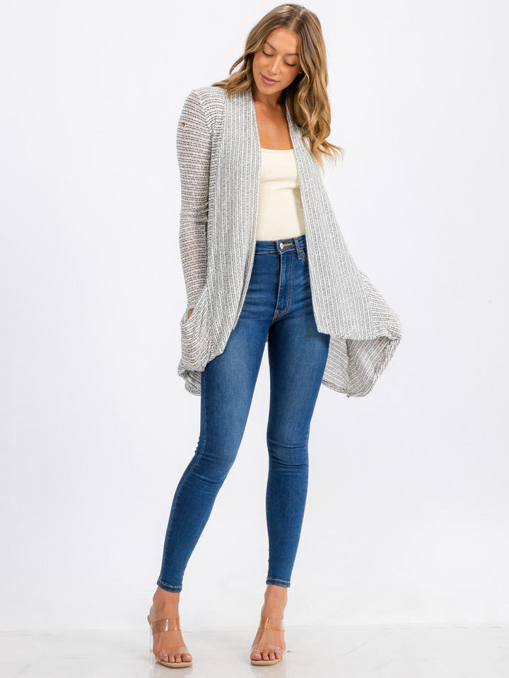 WOMEN'S LONG SLEEVE OPEN FRONT DETAILED POCKETS CARDIGAN