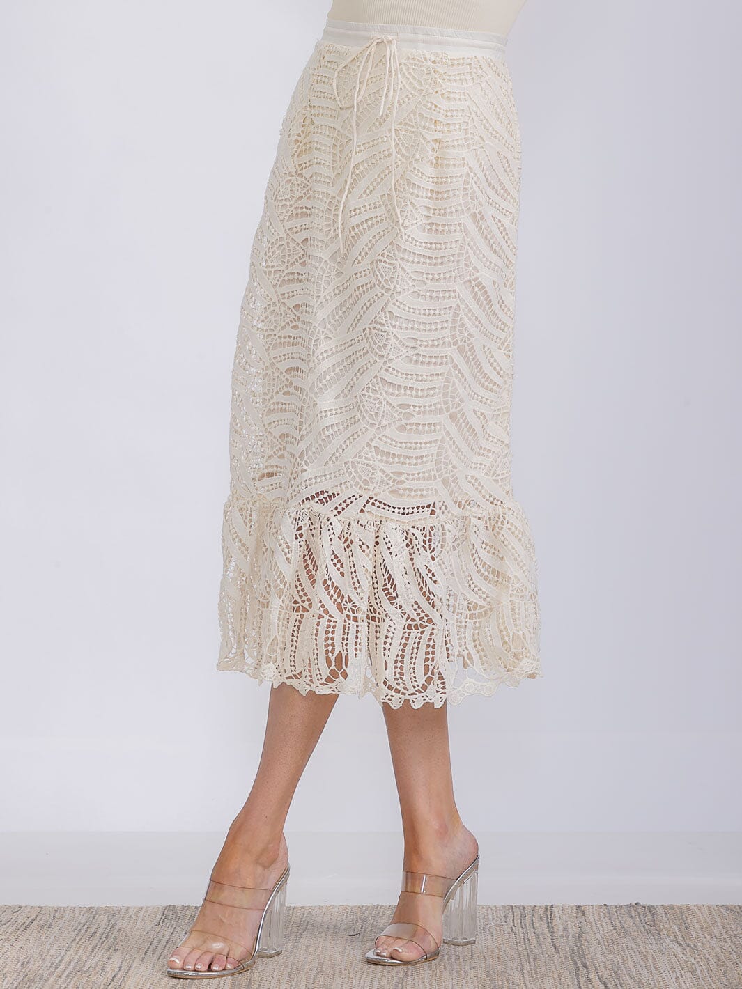 WOMEN'S ADJUSTABLE WAIST CROCHET MIDI SKIRT