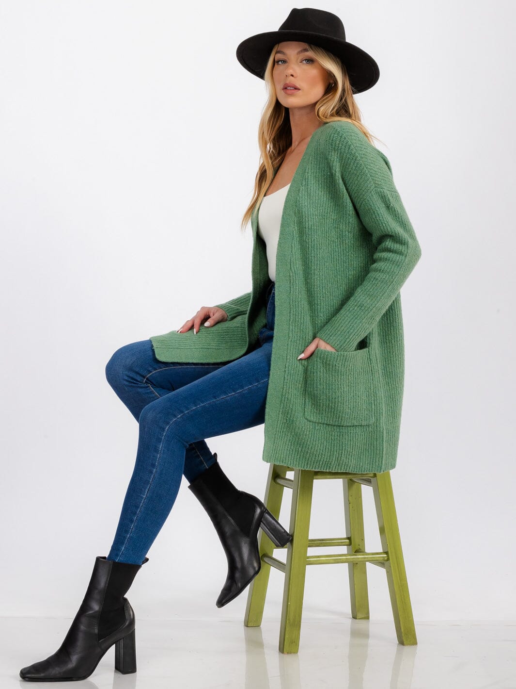 WOMEN'S LONG SLEEVE OPEN FRONT POCKETS CARDIGAN