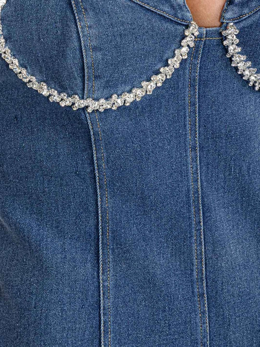 WOMEN'S SLEEVELESS V-NECK DTUDS TRIM DENIM MINI DRESS