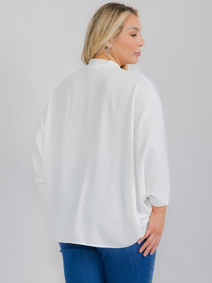 PLUS SIZE SHORT SLEEVE V-NECK SOLID TUNIC BLOUSE