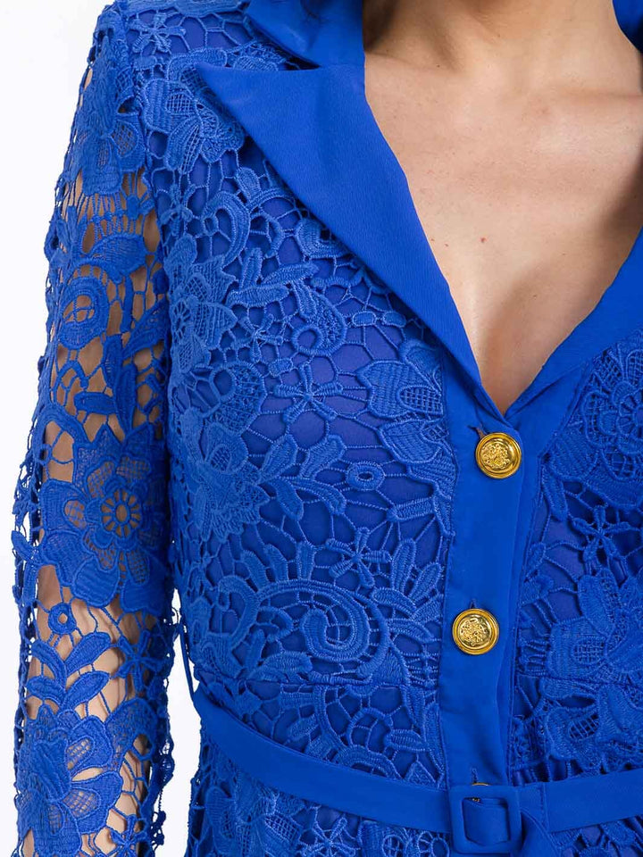 WOMEN'S LONG SLEEVE BUTTON CLOSURE FRONT POCKETS CROCHET BODYCON MINI DRESS