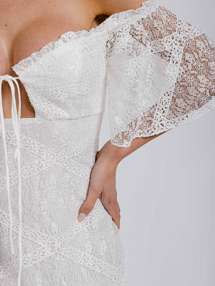 WOMEN'S OFF SHOULDER LACE BODYCON MINI DRESS