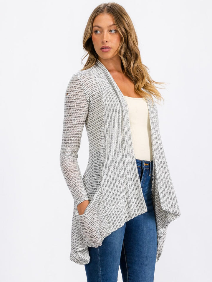 WOMEN'S LONG SLEEVE OPEN FRONT DETAILED POCKETS CARDIGAN